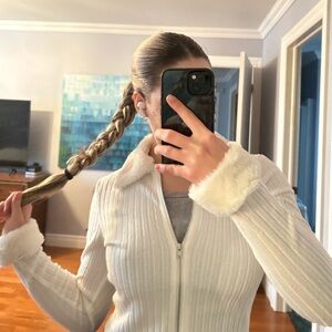 Motel Rocks Loria fur cardigan white